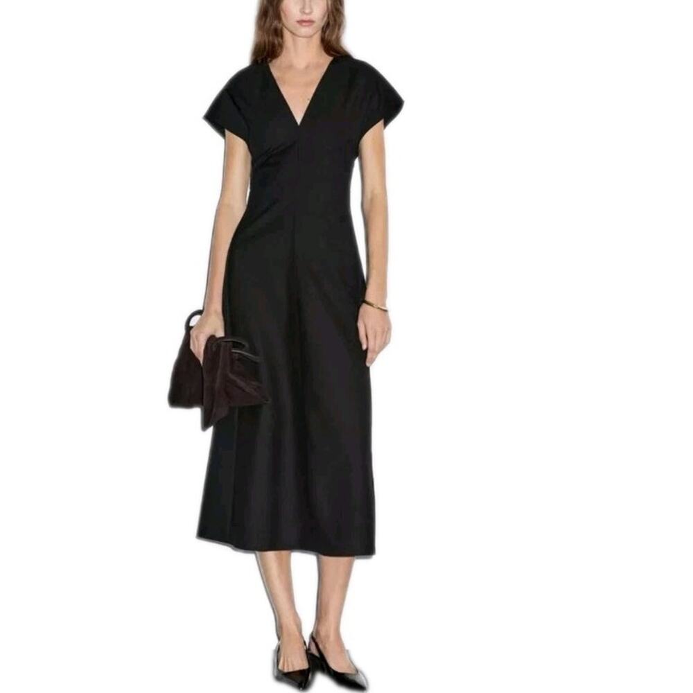 Massimo Dutti black Maxi dress Size 2 Wool Minimalist Preppy Oldmoney